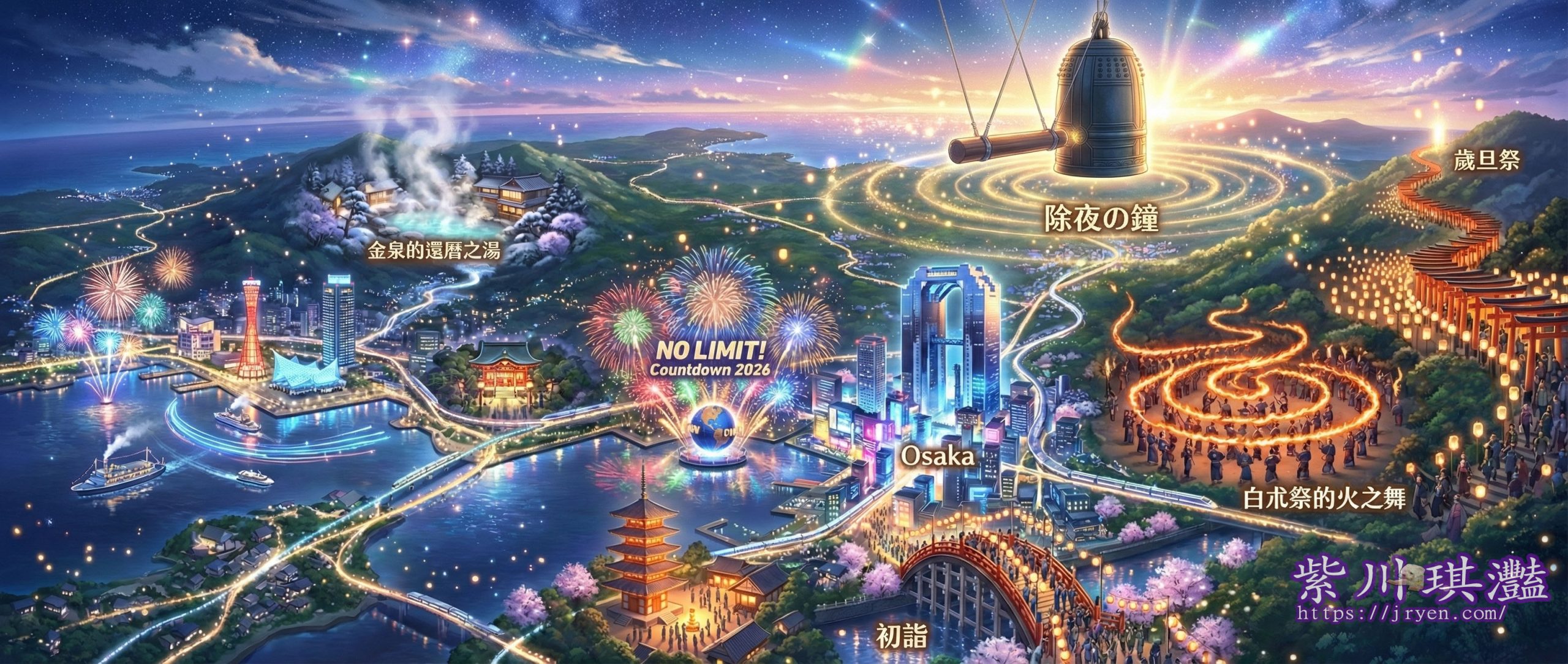 2026關西跨年全攻略 傳統鐘聲還是溫泉療癒？大阪/京都/神戶10大跨年聖地特色解析 (含USJ、八坂神社白朮祭交通)